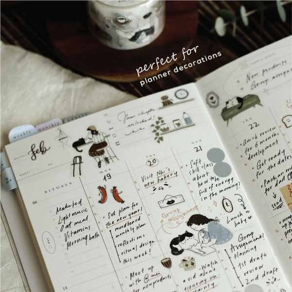 PET Tape Stickers bế sẵn 'Neko Cafe' by teayoushop