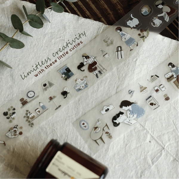 PET Tape Stickers bế sẵn 'Neko Cafe' by teayoushop