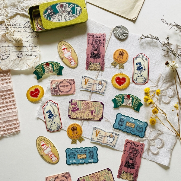 Các mẫu flake sticker hộp thiếc Alice in Wonderland by Shinzi Katoh