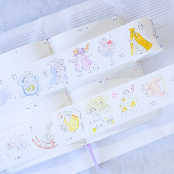 [Siêu phẩm] Chiết 1 tháng lịch năm 365 ngày dạng sticker cuộn Dodolulu | chất washi có đế | có đường cắt sẵn