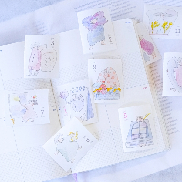 [Siêu phẩm] Chiết 1 tháng lịch năm 365 ngày dạng sticker cuộn Dodolulu | chất washi có đế | có đường cắt sẵn