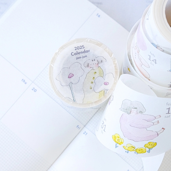 [Siêu phẩm] Chiết 1 tháng lịch năm 365 ngày dạng sticker cuộn Dodolulu | chất washi có đế | có đường cắt sẵn
