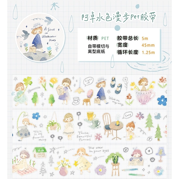 Các mẫu PET Tape series Watercolor Girls hãng Molinta