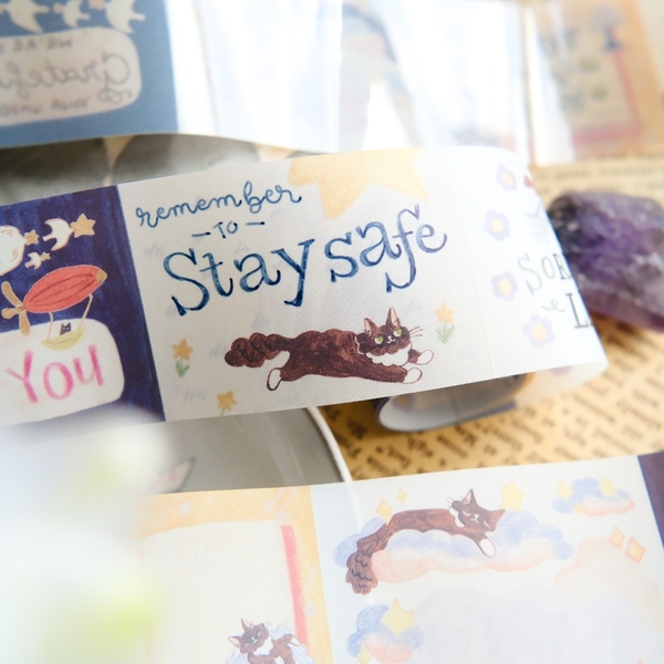 Giấy note cuộn chất Tracing (giấy can) - bế sẵn Cat and Stars Ver A và B | original by teayoushop