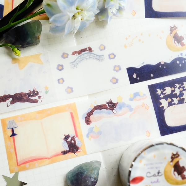 Giấy note cuộn chất Tracing (giấy can) - bế sẵn Cat and Stars Ver A và B | original by teayoushop