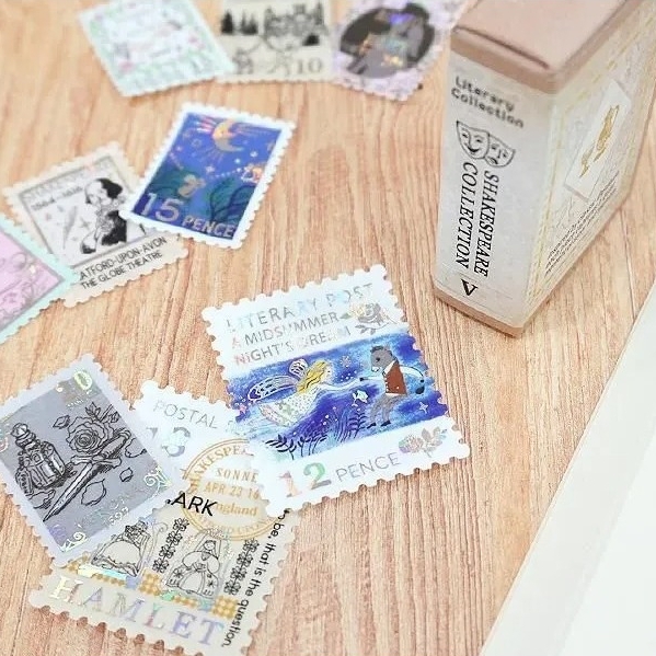 Các mẫu stamp sticker có nhũ/ cán lomo kèm hộp diêm đựng Shinzi Katoh | Chính hãng Nhật Bản
