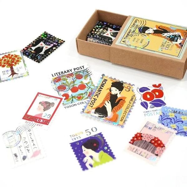 Các mẫu stamp sticker có nhũ/ cán lomo kèm hộp diêm đựng Shinzi Katoh | Chính hãng Nhật Bản