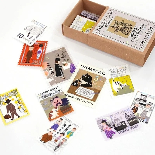 Các mẫu stamp sticker có nhũ/ cán lomo kèm hộp diêm đựng Shinzi Katoh | Chính hãng Nhật Bản