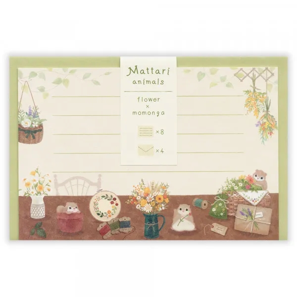 Set giấy viết thư Mini Mattari Animals | 8 giấy thư + 4 phong thư | Hãng NB Nhật Bản
