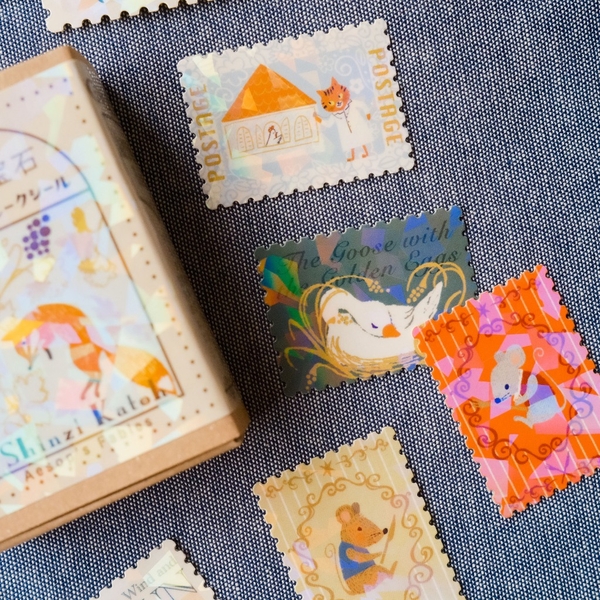 Các mẫu stamp sticker có nhũ/ cán lomo kèm hộp diêm đựng Shinzi Katoh | Chính hãng Nhật Bản