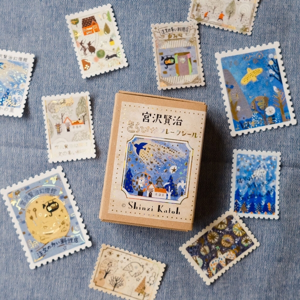 Các mẫu stamp sticker có nhũ/ cán lomo kèm hộp diêm đựng Shinzi Katoh | Chính hãng Nhật Bản