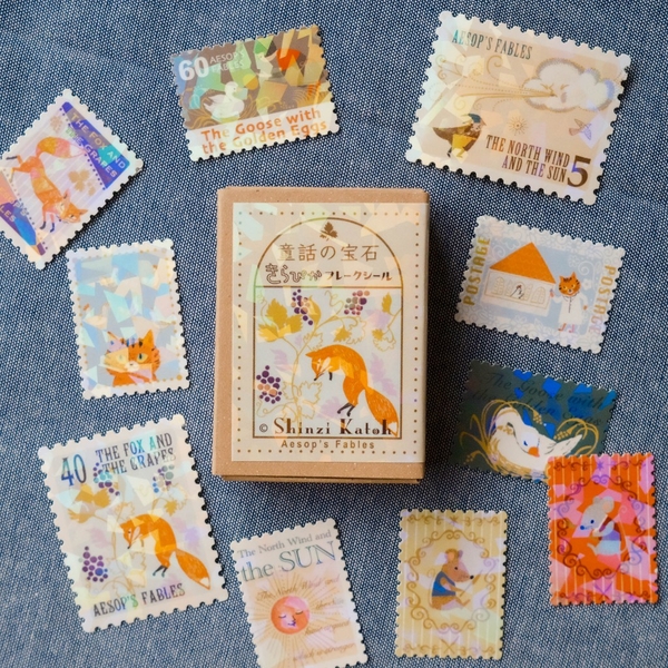 Các mẫu stamp sticker có nhũ/ cán lomo kèm hộp diêm đựng Shinzi Katoh | Chính hãng Nhật Bản