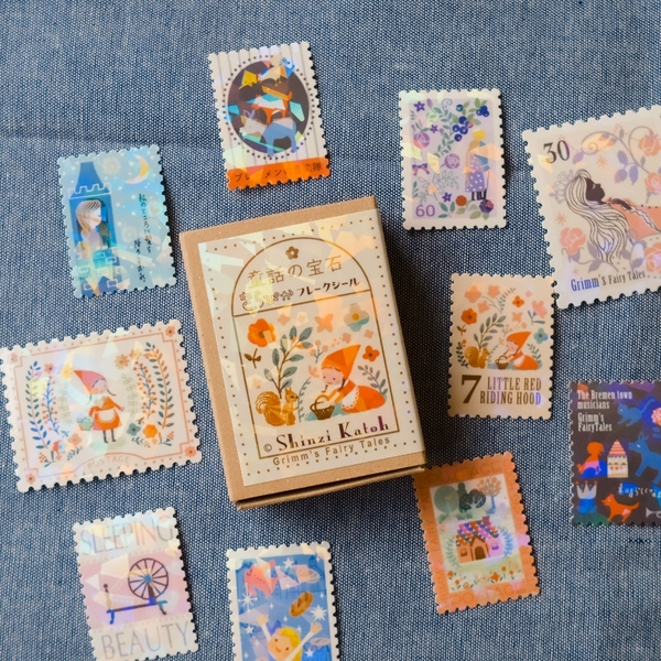 Các mẫu stamp sticker có nhũ/ cán lomo kèm hộp diêm đựng Shinzi Katoh | Chính hãng Nhật Bản