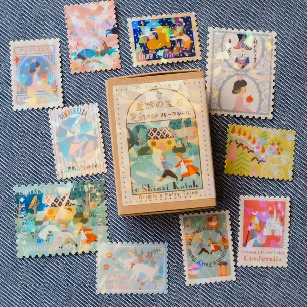 Các mẫu stamp sticker có nhũ/ cán lomo kèm hộp diêm đựng Shinzi Katoh | Chính hãng Nhật Bản