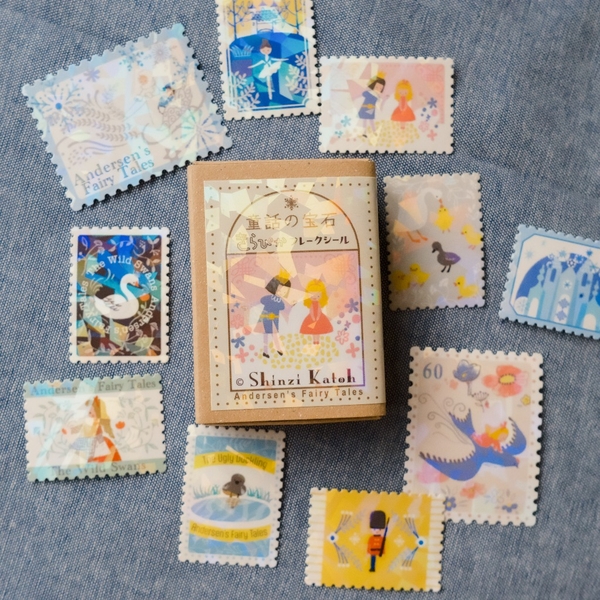 Các mẫu stamp sticker có nhũ/ cán lomo kèm hộp diêm đựng Shinzi Katoh | Chính hãng Nhật Bản