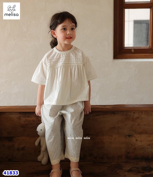 Set bộ Melisa áo trắng, quần sọc - size 2-3y