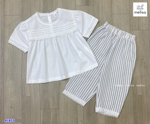 Set bộ Melisa áo trắng, quần sọc - size 2-3y
