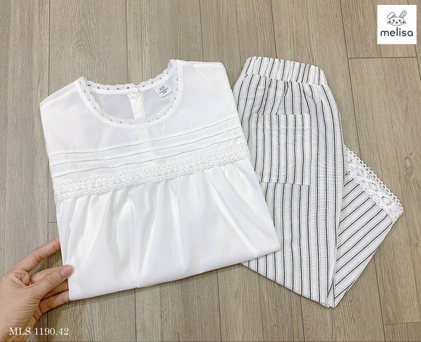Set bộ Melisa áo trắng, quần sọc - size 2-3y