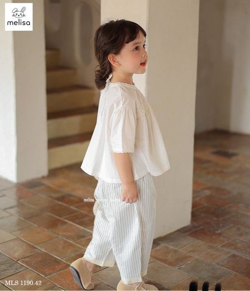 Set bộ Melisa áo trắng, quần sọc - size 2-3y