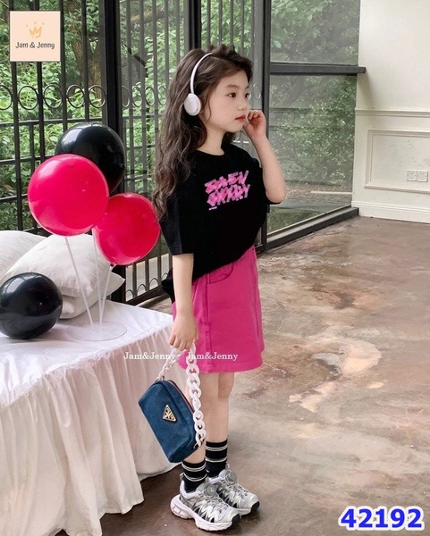 Set Jam&Jenny áo đen, chữ hồng - size 8-9y