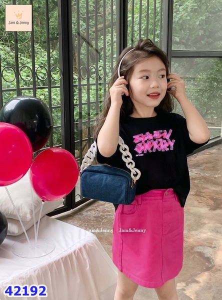 Set Jam&Jenny áo đen, chữ hồng - size 8-9y