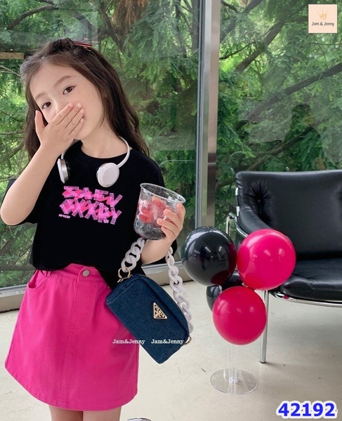 Set Jam&Jenny áo đen, chữ hồng - size 8-9y