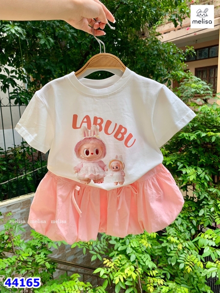 Set váy Melisa trắng Labubu, váy bí hồng - size 3-4y