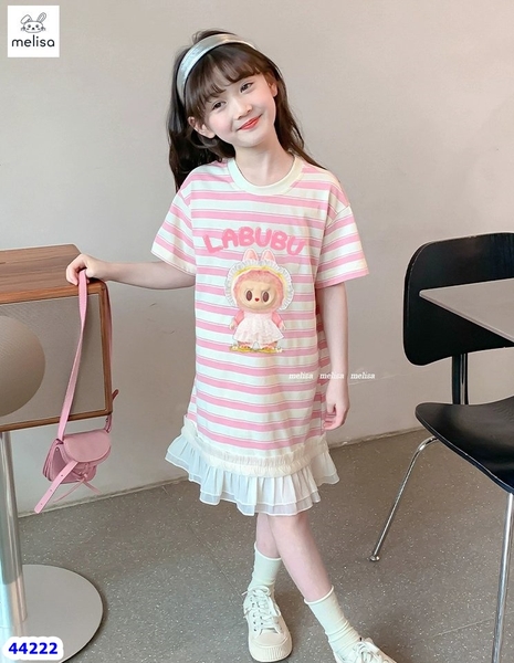Đầm Melisa sọc hồng Labubu - size 2-3y