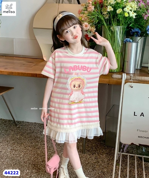 Đầm Melisa sọc hồng Labubu - size 2-3y