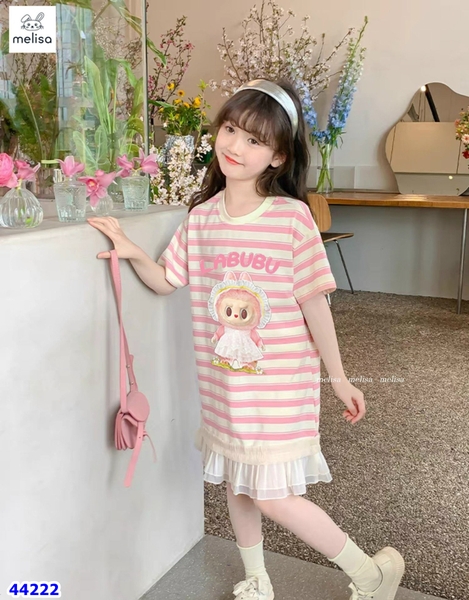 Đầm Melisa sọc hồng Labubu - size 2-3y
