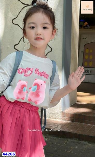 Set váy J&J áo Capybara chân váy hồng - size 2-3y