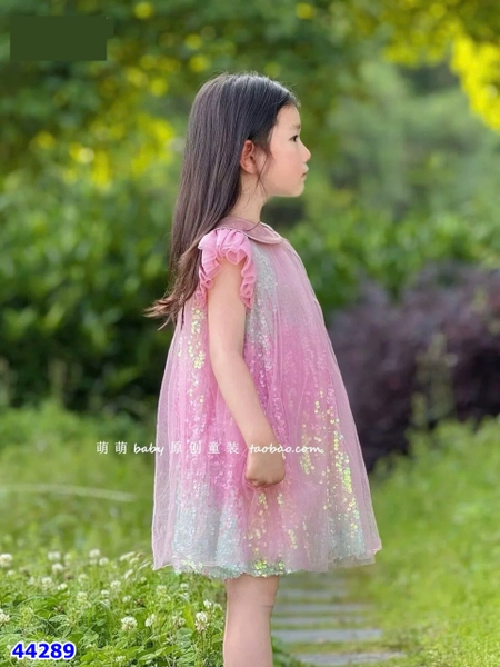 Đầm Sofia hồng loang đính cườm - size 2-3y