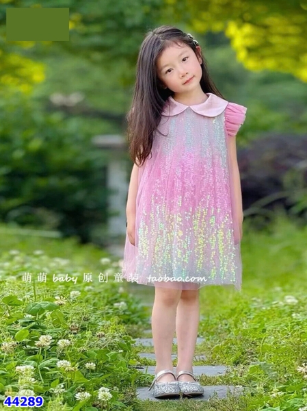 Đầm Sofia hồng loang đính cườm - size 2-3y