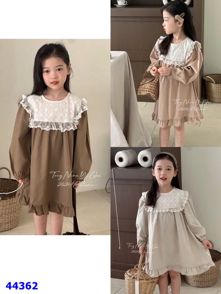 Đầm babydoll nâu cổ bèo - size 130