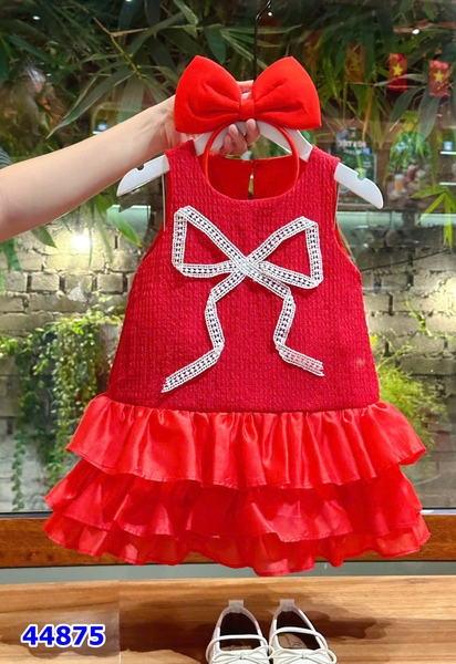 Đầm Sofia đỏ nơ trắng (Tặng cài tóc)