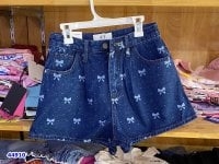 Quần short jean xanh đậm nơ