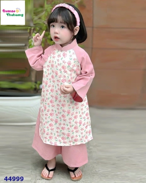 Áo dài J&J hồng nhạt hoa