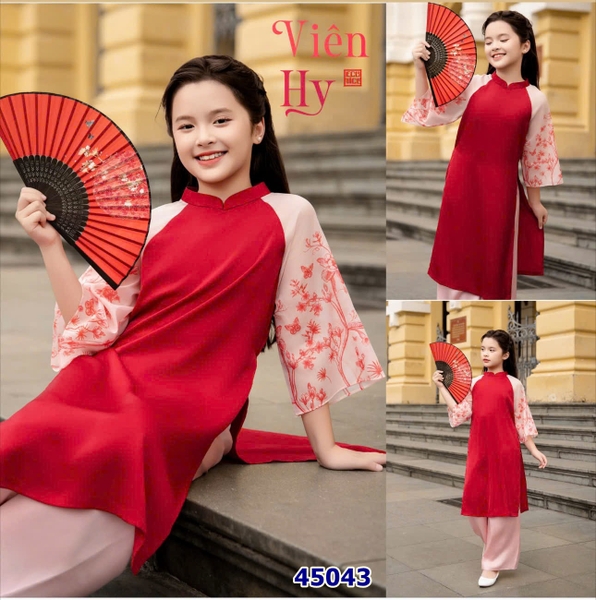 Áo dài EcoNice đỏ tay hoa