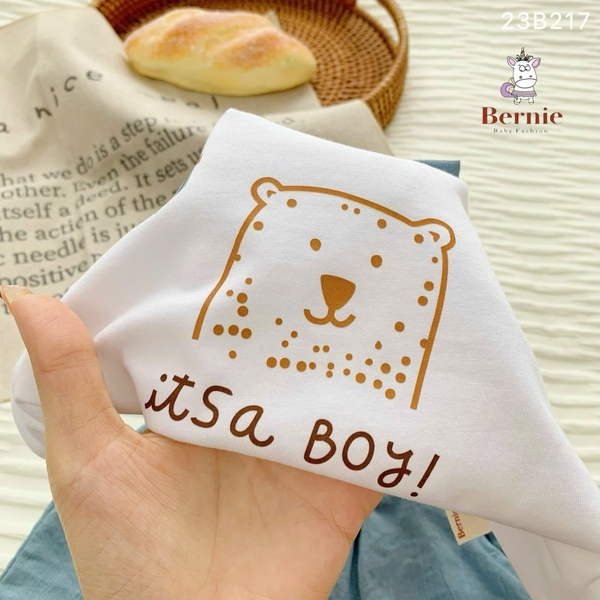 Bộ Bernie trắng nơ, quần xanh