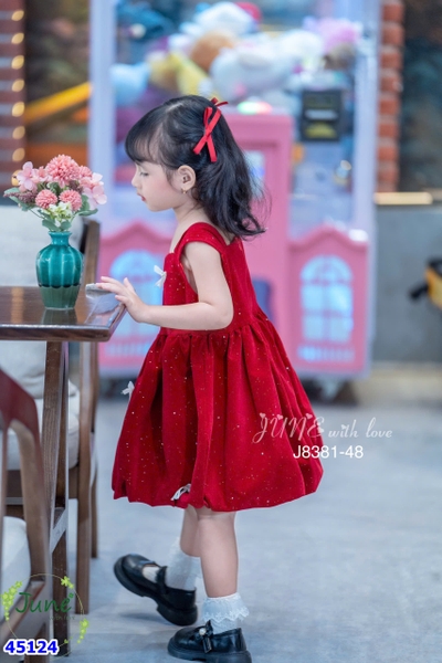 Đầm June đỏ nhung nơ trắng