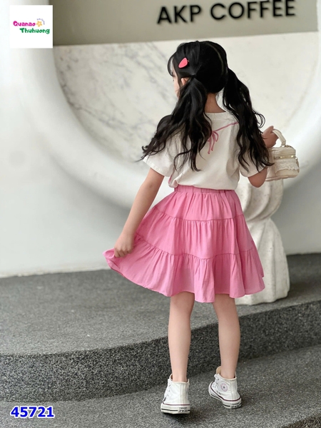 Set váy trắng nơ hồng