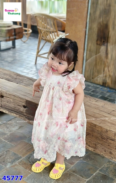 Đầm Sofia hồng thêu hoa