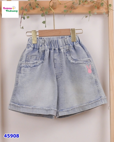 Quần short jean xanh thêu thỏ