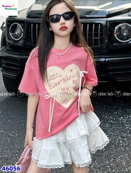 Set Elaine hồng Love đính nơ