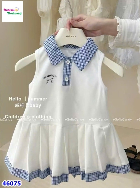 Đầm polo Miakid trắng thêu nơ