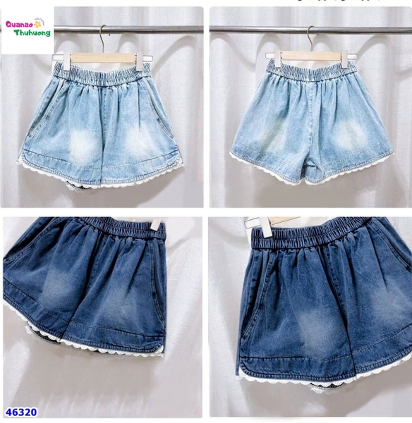 Quần short jean Nexxi xanh nhạt viền ren