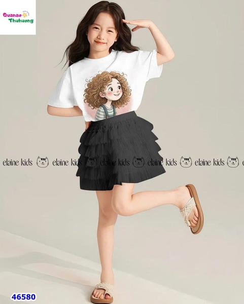 Set Elaine trắng cô gái tóc xù, chân váy tutu đen