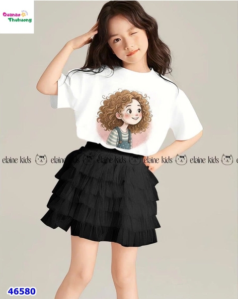 Set Elaine trắng cô gái tóc xù, chân váy tutu đen