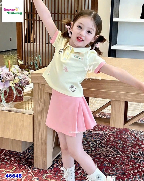 Set J&J vàng Hello Kitty, chân váy hồng