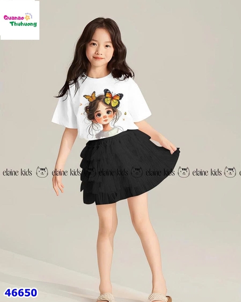 Set váy Elaine trắng cô gái Buterfly, chân váy tutu đen